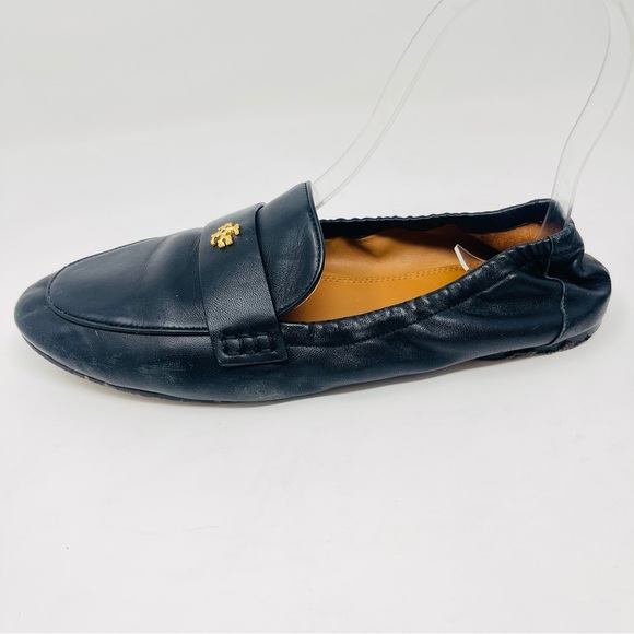 Vintage Tory Burch Black Leather Loafers • Gold Logo • Classic Flat - Picture 5 of 12